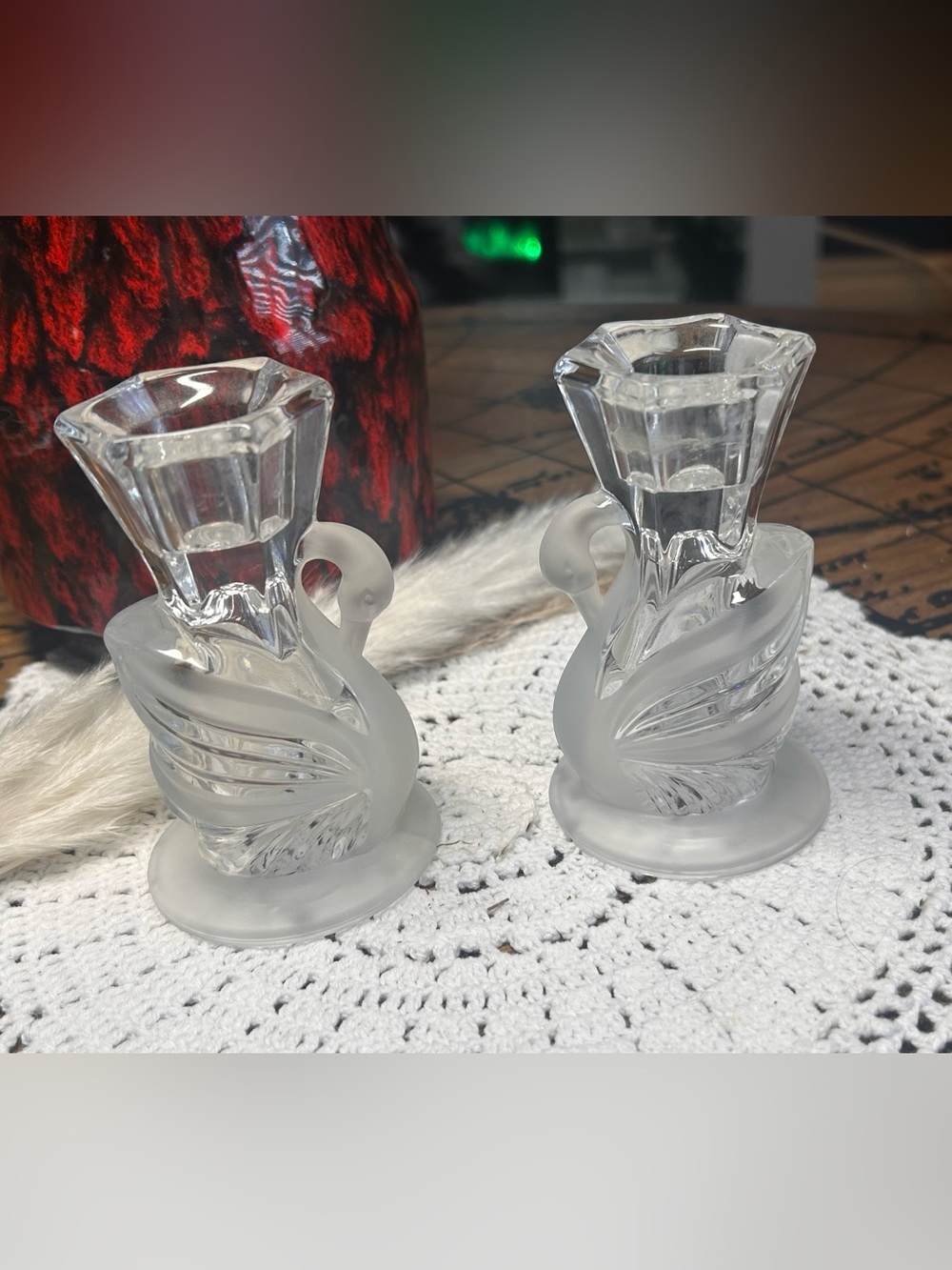 Vintage Frosted Crystal Swan Candle Holders – Set of 2 | Elegant Swan